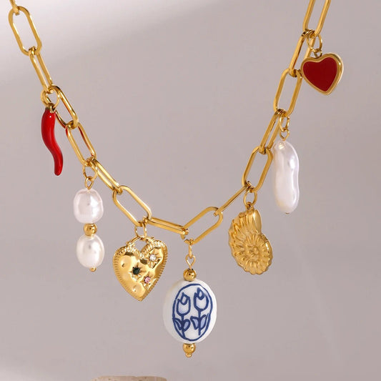 18K Gold Plated Kallos Charm Necklace - Naked Muse Waterproof Jewellery