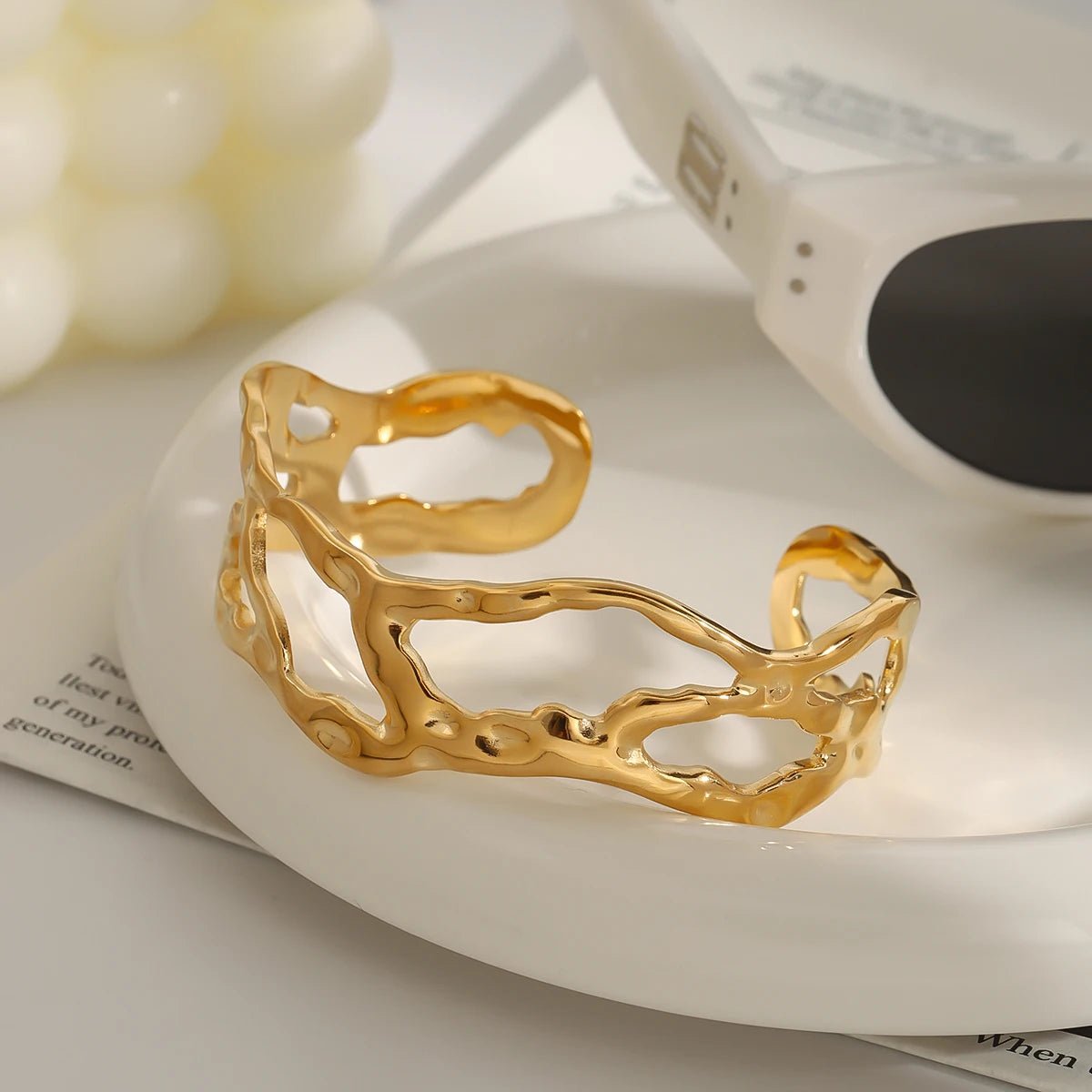 18K Gold Plated Lyra Cuff Bracelet - Naked Muse Waterproof Jewellery