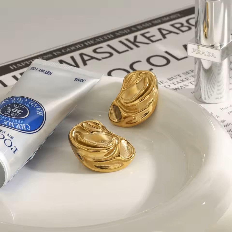 18K Gold Plated Molten Earrings - Naked Muse Waterproof Jewellery